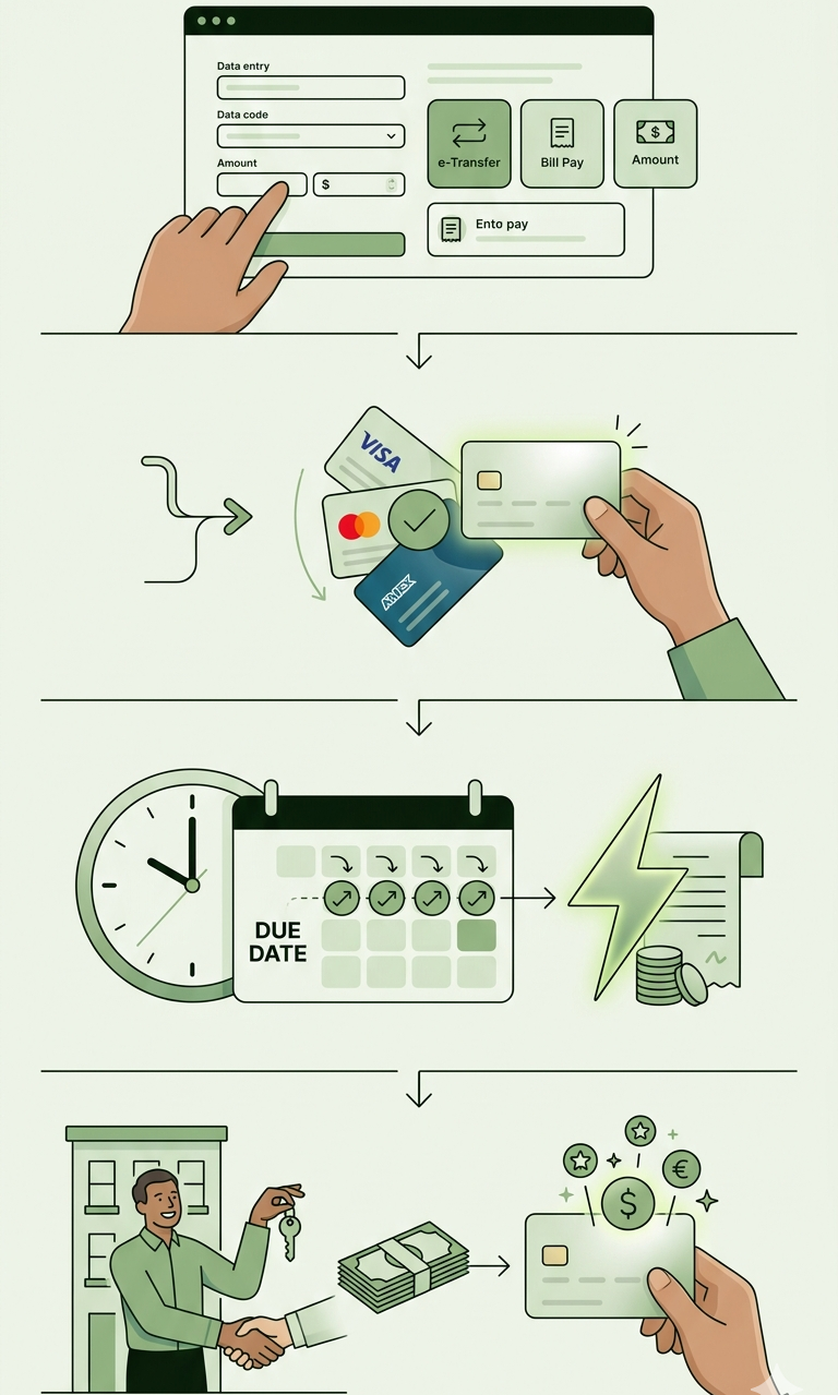 How it works — set up, select card, auto-charge, recipient paid